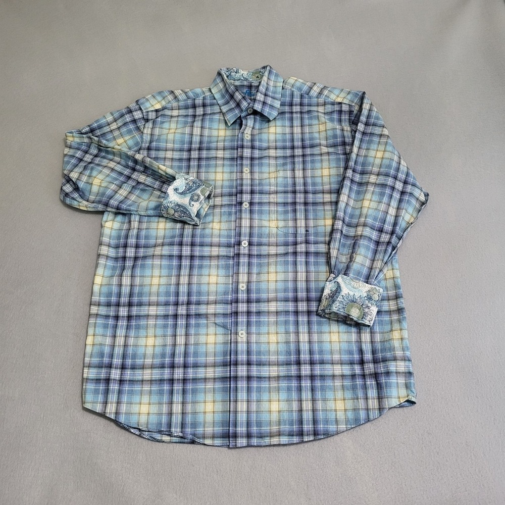 Alan Flusser Long Sleeve Button Down Plaid Shirt Men's Size M Contrasting Cuffs